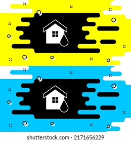 White House flood icon isolated on black background. Home flooding under water. Insurance concept. Security, safety, protection, protect concept.  Vector
