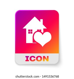 White House with heart shape icon isolated on white background. Love home symbol. Family, real estate and realty. Rectangle color button. Vector Illustration