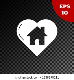 White House with heart shape icon isolated on transparent dark background. Love home symbol. Family, real estate and realty.  Vector Illustration