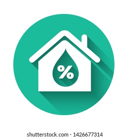 White House humidity icon isolated with long shadow. Weather and meteorology, thermometer symbol. Green circle button. Vector Illustration