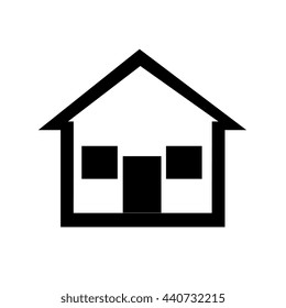 white house icon with black windows over isolated background,vector illustration