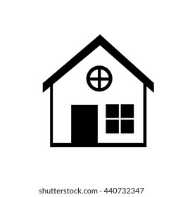 white house icon with black windows over isolated background,vector illustration