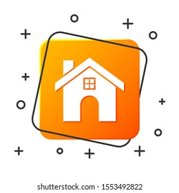 White House icon isolated on white background. Home symbol. Orange square button. Vector Illustration