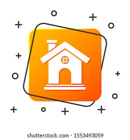 White House icon isolated on white background. Home symbol. Orange square button. Vector Illustration