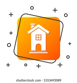 White House icon isolated on white background. Home symbol. Orange square button. Vector Illustration