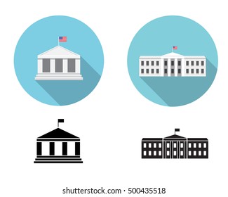 White house icons in flat and silhouette style