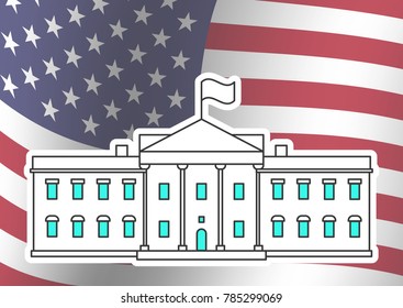 White House illustration on United State flag  background