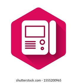 White House intercom system icon isolated with long shadow. Pink hexagon button. Vector Illustration