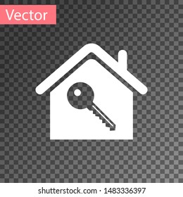 White House with key icon isolated on transparent background. The concept of the house turnkey.  Vector Illustration