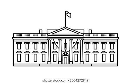 The White House, line icon. Famous building in Washington, D.C. Residence of every U.S. president. Minimalist line icon, editable stroke