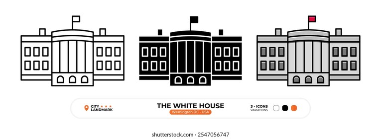 O Ícone Da Linha Da Casa Branca. Washington DC EUA, Silhueta, Símbolo de Cor, Traço Editável.

