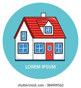 White house on a blue background, round icon.
