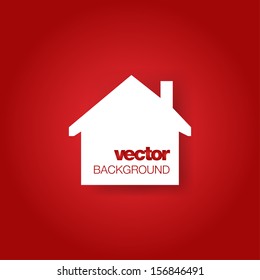 White house on red background. Vector illustration with place for text. Icon.