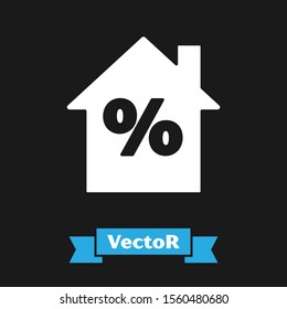 White House with percant discount tag icon isolated on black background. House percentage sign price. Real estate home.  Vector Illustration