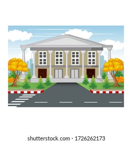 White House With Road and Town Background