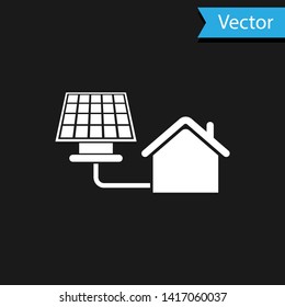 White House with solar panel icon isolated on black background. Ecology, solar renewable energy. Eco-friendly house. Environmental Protection. Vector Illustration