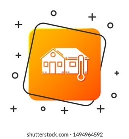 White House temperature icon isolated on white background. Thermometer icon. Orange square button. Vector Illustration