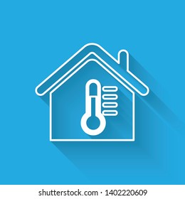 White House temperature line icon isolated with long shadow. Thermometer icon. Vector Illustration