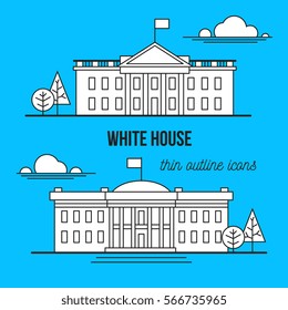 white house. thin outline style icons, vector illustration logo