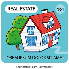 White house with trees on a blue background illustration.