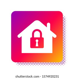 White House under protection icon isolated on white background. Home and lock. Protection, safety, security, protect, defense concept. Square color button. Vector Illustration
