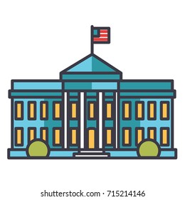 White house, usa building flat line illustration, concept vector isolated icon 