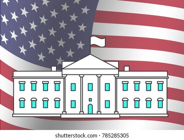 White House in USA flag backgorund