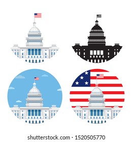 White house vector flat illustration icon set. Washington. CAPITOL