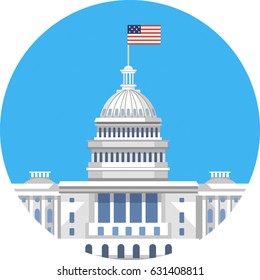 White house vector flat illustration. Washington DC. icon. CAPITOL