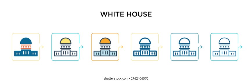 White house vector icon in 6 different modern styles. Black, two colored white house icons designed in filled, outline, line and stroke style. Vector illustration can be used for web, mobile, ui