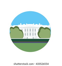 White House vector icon sign. Official residence of United States President in Washington. World famous landmark. Vector flat style design. Website, application button. Postcard, Postage Stamp, card