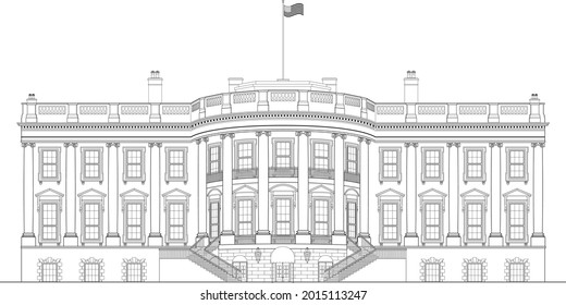 The White House, Washington DC black and white vector line drawing, 