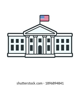 White House in Washington DC, official residence of the president of the United States. Simple cartoon style icon, vector clip art illustration.