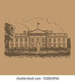 The White House, Washington DC, United States. Vector hand drawn sketch.