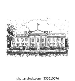 The White House, Washington DC, United States. Vector hand drawn sketch.