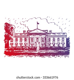 The White House, Washington DC, United States. Vector hand drawn sketch.