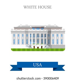 The White House in Washington DC, United States USA. Flat cartoon style historic sight showplace attraction web vector. World countries cities vacation travel sightseeing North America collection.