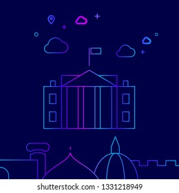 White House, Washington DC Vector Line Illustration. Historical Landmarks Gradient Icon, Symbol, Pictogram, Sign. Dark Blue Background. Light Abstract Geometric Background. Related Bottom Border