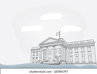 The White House in Washington, D.C. Vector illustration. Business travel and tourism concept with place for text. Image for presentation, banner, placard and web site