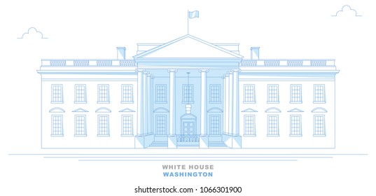 White House, Washington, stylized, freehand design. Front view of the White House. United States