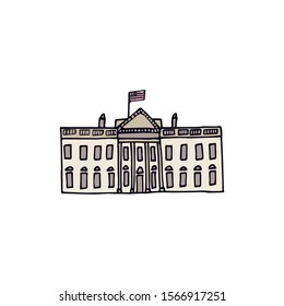 The White House in Washington.Hand drawn vector illustration on a white background.