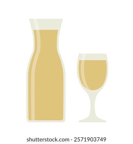 white house wine carafe and glass- vector illustration