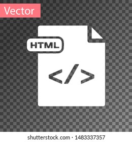 White HTML file document. Download html button icon isolated on transparent background. HTML file symbol. Markup language symbol.  Vector Illustration