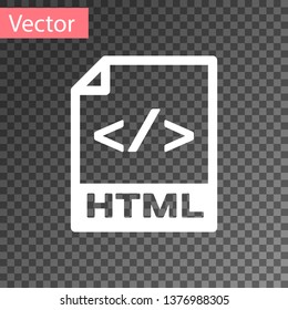 White HTML file document icon. Download html button icon isolated on transparent background. HTML file symbol. Markup language symbol. Vector Illustration