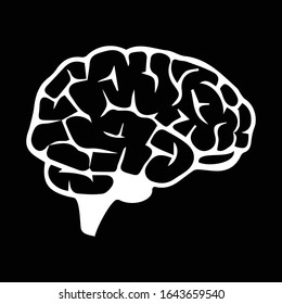 White human brain on a black background, vector