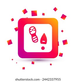 White Human footprints shoes icon isolated on white background. Shoes sole. Square color button. Vector