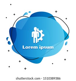 White Human with gear inside icon isolated on white background. Artificial intelligence. Thinking brain sign. Symbol work of brain. Abstract banner with liquid shapes. Vector Illustration