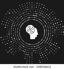 White Human head puzzles strategy icon isolated on grey background. Thinking brain sign. Symbol work of brain. Abstract circle random dots. Vector Illustration