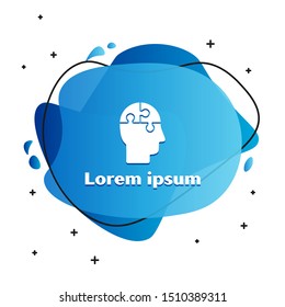 White Human head puzzles strategy icon isolated on white background. Thinking brain sign. Symbol work of brain. Abstract banner with liquid shapes. Vector Illustration