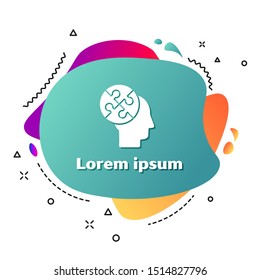 White Human head puzzles strategy icon isolated on white background. Thinking brain sign. Symbol work of brain. Abstract banner with liquid shapes. Vector Illustration